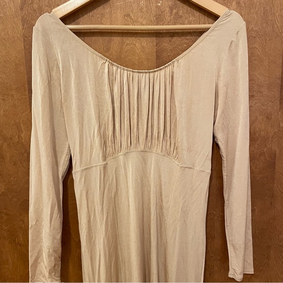 POLECI | Vintage 90s Body Golden Ruched Peasant Bust Renaissance Maxi Dress - Picture 3 of 5